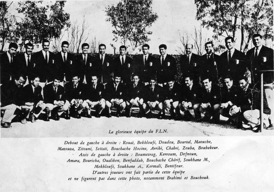 Historic group photograph of the FLN football team (c. 1960).
