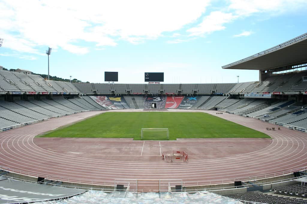 Interior view of the Estadi Olímpic de Montjuïc stadium in Barcelona.