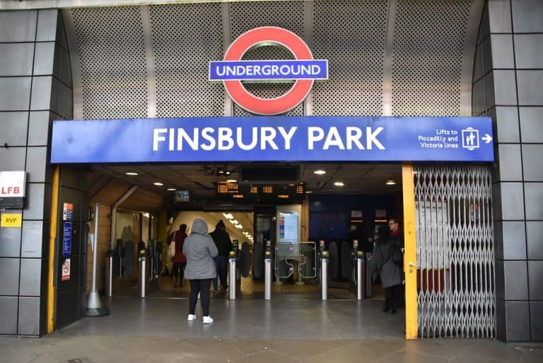 Exterior of Finsbury Park Station in North London.