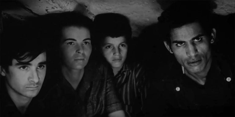 Black-and-white still from the 1966 film The Battle of Algiers.